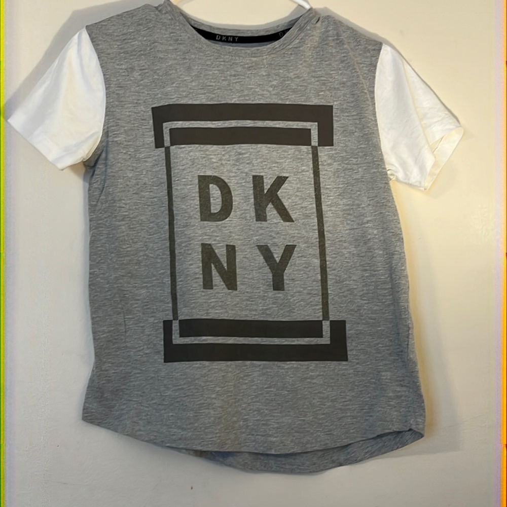 DKNY Short Sleeve Shirt. Glitter letters on front.